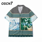 OSCN7 Повседневная Уличная рубашка с коротким рукавом и принтом для мужчин 2022 Гавайские пляжные Большие женские модные рубашки Harujuku для мужчин CMM03