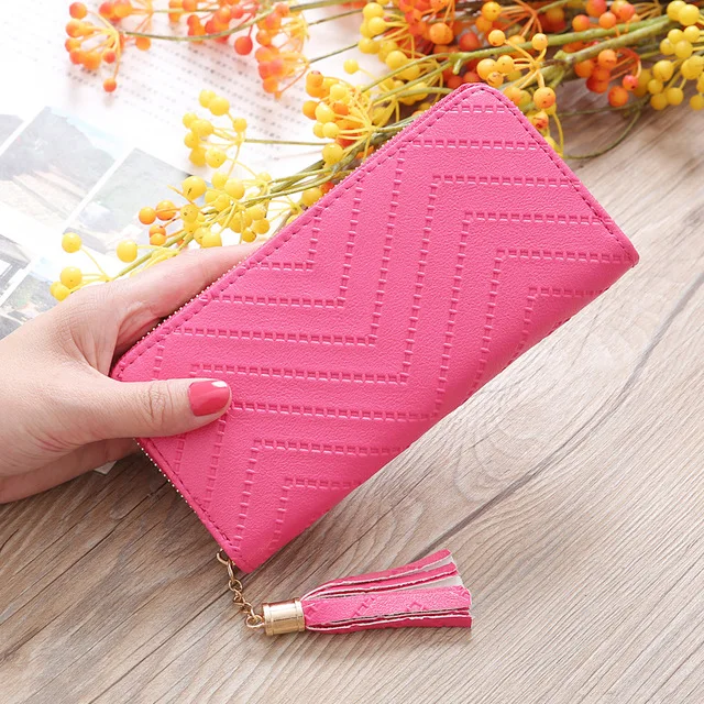 Rose Red Кошелек с отделением для карт, Женский Длинный кошелек с милым бантом, однотонный клатч, новинка, кошелек из искусственной кожи, держатель для карт, сумка - Цвет: Rose Red
