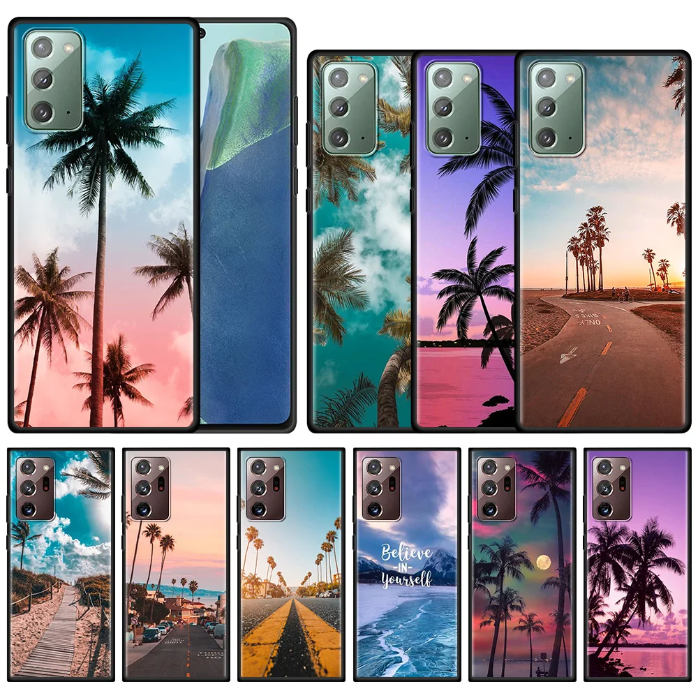 

Phone Case For Samsung Galaxy Note 20 Ultra 10 5G Plus Lite 9 8 Fitted Silicone Black Fundas Summer Beach Pink Sunset Palm Trees