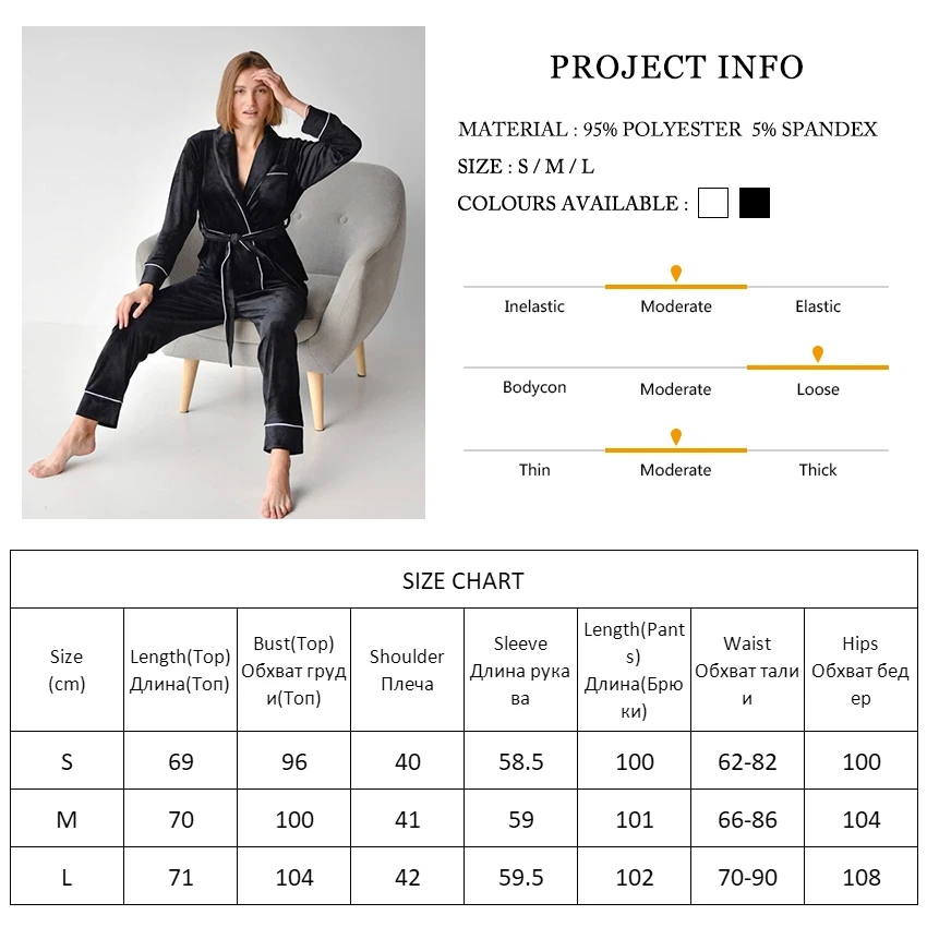 

Restve Knit Velvet Women Robe Black 2 Piece Set Long Sleeve Robes Sashes White Female Sleepwear Sets With Pants Pocket Casual
