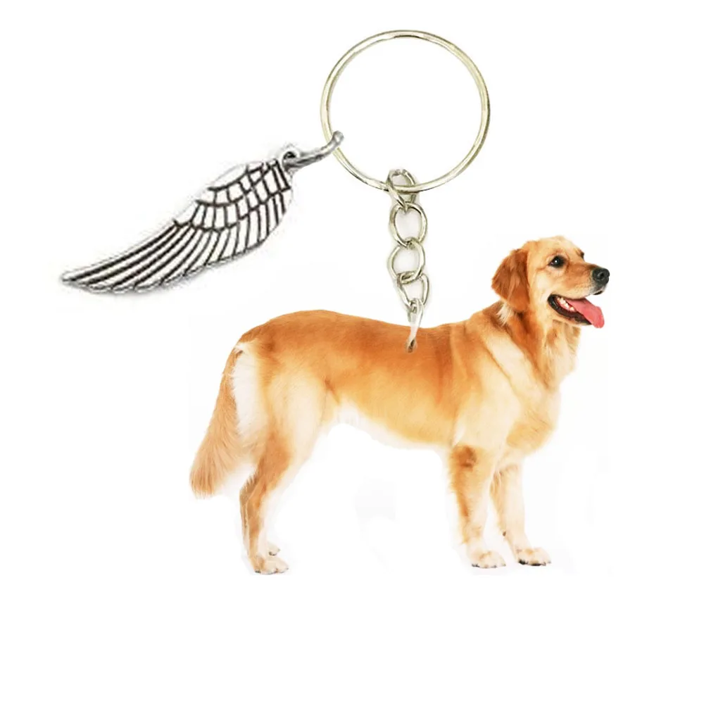 

Baby Dog Acrylic Golden Retriever Keyring With Wing Fashion Keychains Mens Car Key Chain Ring Gift for Women Love Animal Miss U