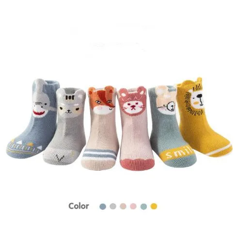 

3Pairs/lot 0-3Y Autumn and winter new style loose mouth cartoon children's socks infants baby non-slip three-dimensional socks