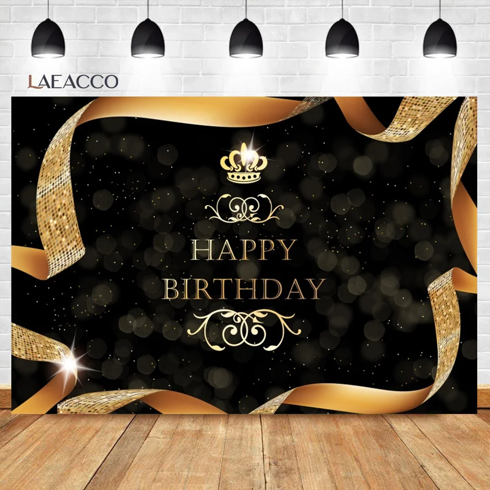 

Laeacco Happy Birthday Gold Sequins Crown Polkas Dots Background Baby Shower Customized Poster Portrait Photography Backdrops