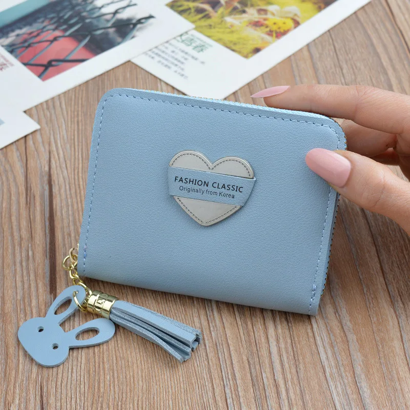 Small wallet ladies short zipper tassel love new Korean student wallet small mini key coin purse