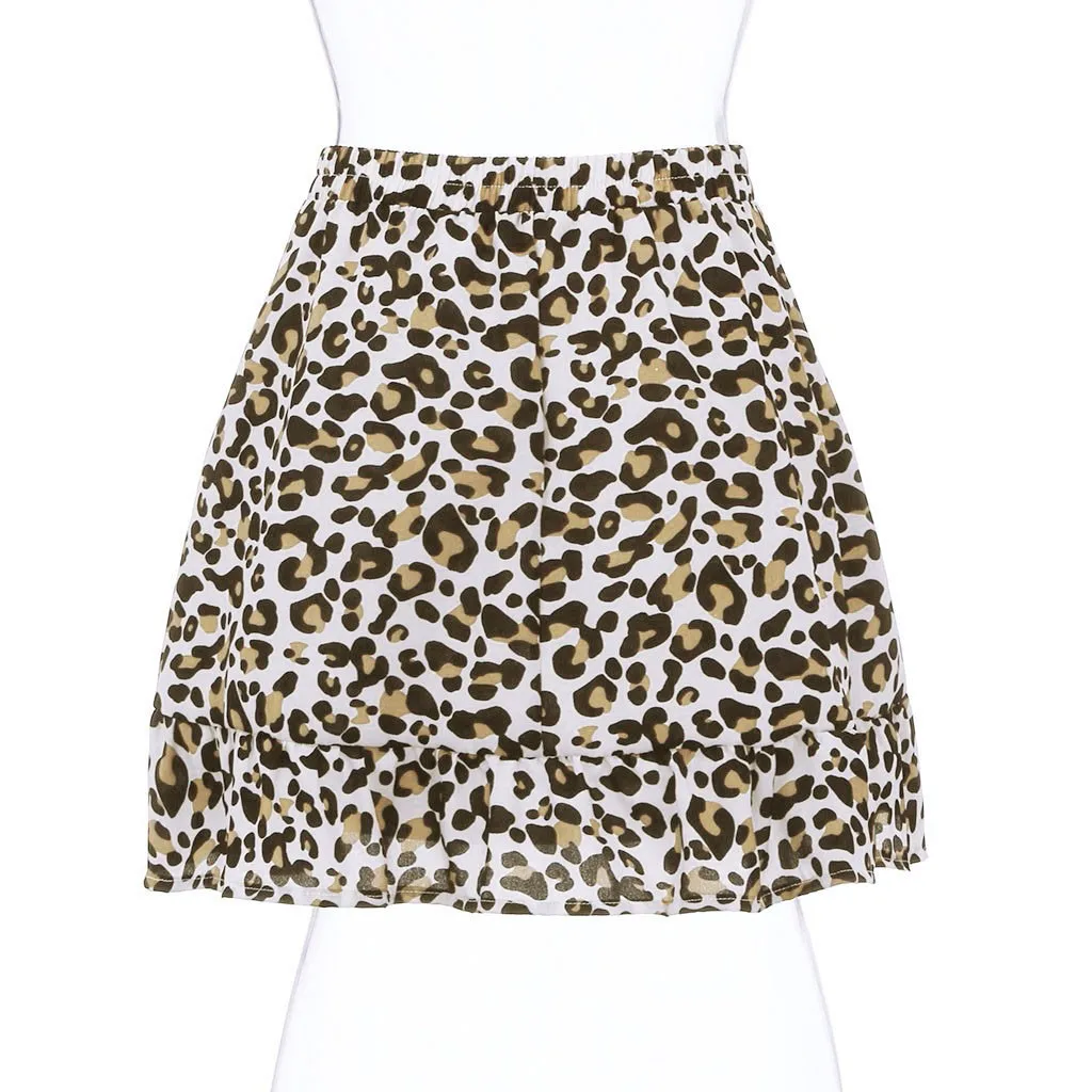 

Fashion Women Leopard Print Midder Elastic Waist Ruffles Casual Mini Skirt skirts womens 2020 WY724