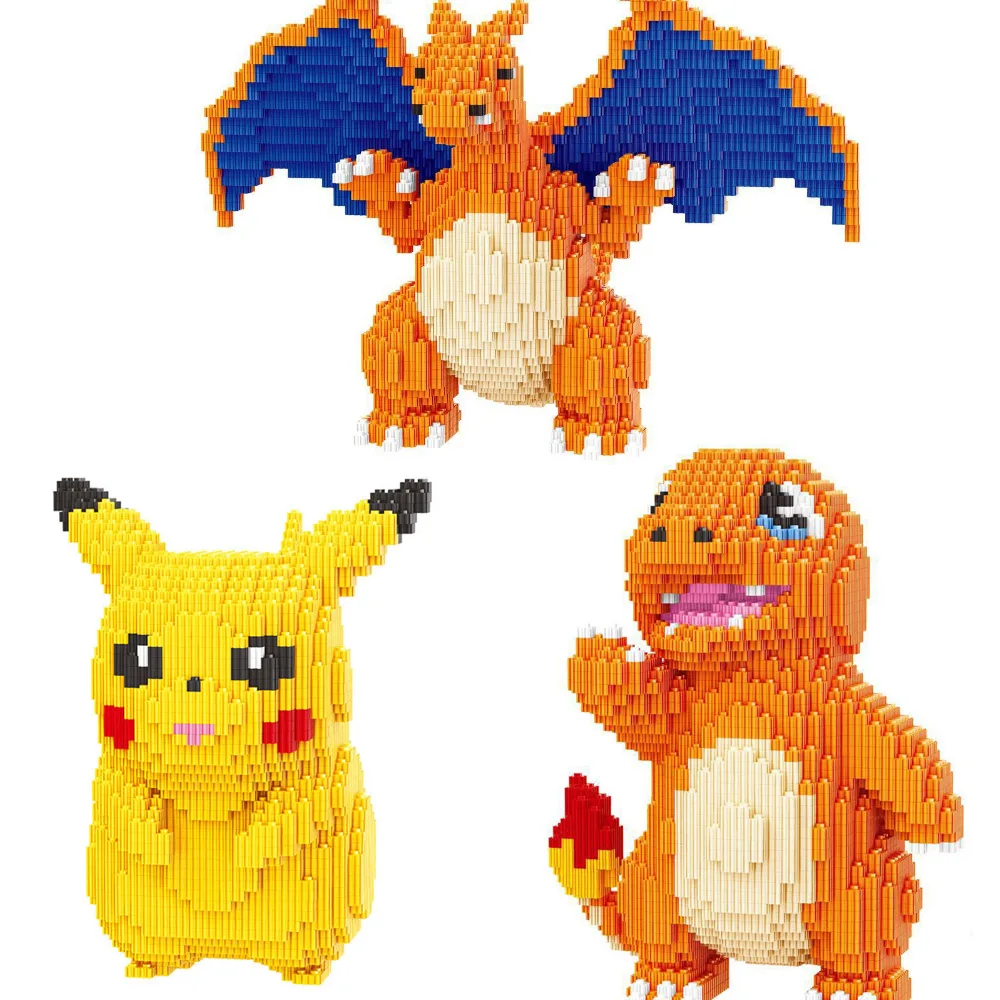 

Pokemon Connection Building Blocks Pikachu Charizard Charmander Big 3D Model Assembled Diamond Mirco Bricks Figure Toy For Kids