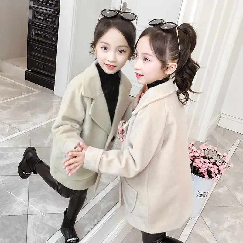 Girls autumn new autumn dress woolen coat girls long-sleeved clothes in the big children's long trendy coat