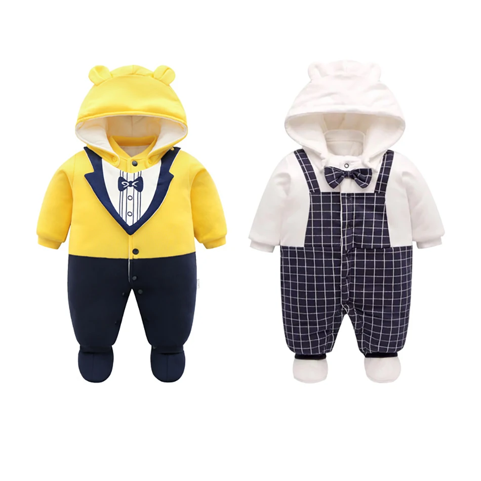 Детский Теплый комбинезон с капюшоном зимний мультяшным медведем для