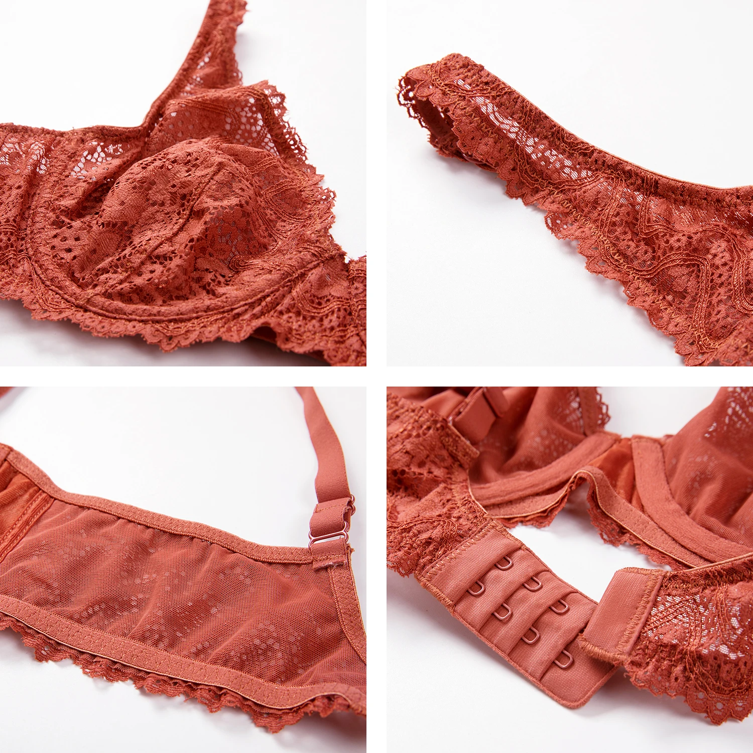 Women's Plunge Lace Bra Plus Size Underwire Bralette Sexy See Through Unlined Bras