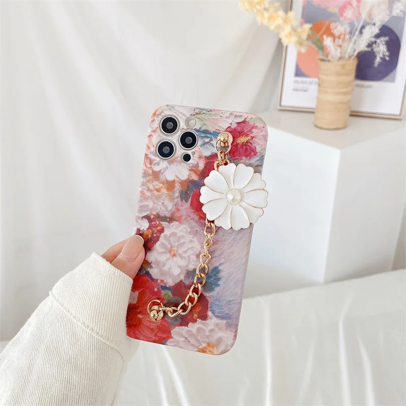 

Luxury Plating Bracelet Chain Soft Case For iphone 12 Pro Max MiNi 11 Pro XR X XS Max 7 8 plus SE 2020 Flower Wristband Cover