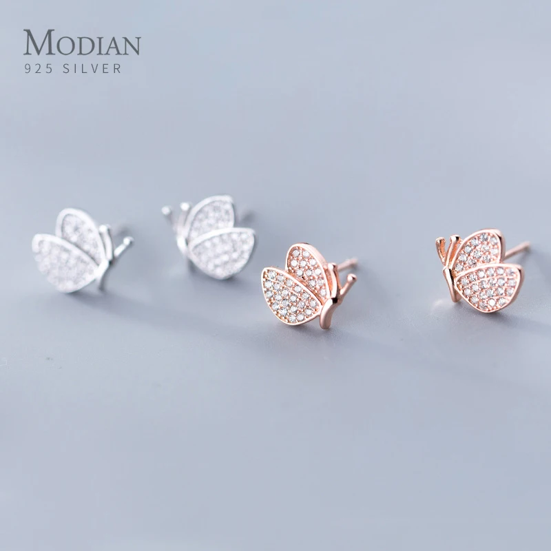 

Modian Authentic 925 Sterling Silver Animal Earring For Women Noble Rose Gold Color Dancing Butterfly Stud Earrings Fine Jewelry