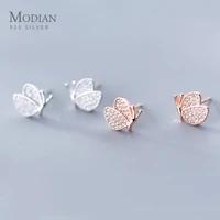 modian authentic 925 sterling silver animal earring for women noble rose gold color dancing butterfly stud earrings fine jewelry