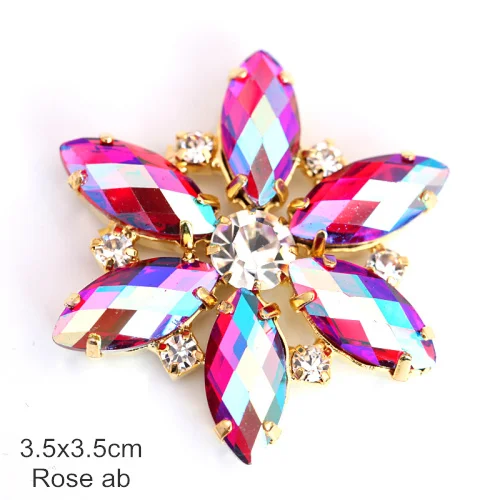 Rose AB-3.5cm 1 шт. кристалл AB аппликация из стеклянных страз с золотой основой цветок аппликация стразы пришить стразы для свадебного платья B3486 - Цвет: Rose AB-3.5cm