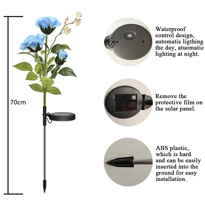 

2Pcs Solar Rose Lights Solar Outdoor Lights Garden Flowers Led Waterproof Solar Lights for Garden Decoration, Yard