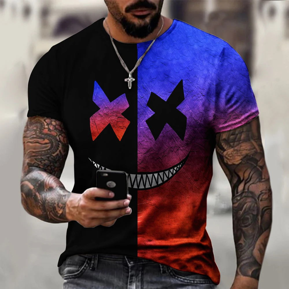 

Men's Casual Round Neck Short Sleeve Fashion 2021 Trend Personality Print Slim Cotton Pullover Men's T-shirt Top