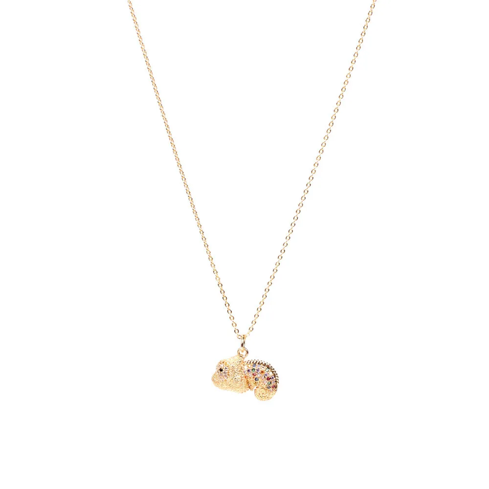 

AAA CZ Micro Color Zircon Trend Animal Chameleon Copper Gold Plated Chain Lizard Pendant Adjustable Necklace Party Jewelry Gift