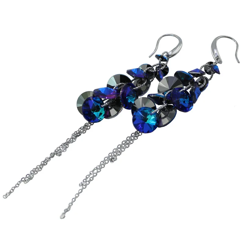 

Korean fashion small fresh long blue crystal earrings temperament versatile Tassel Earrings foreign trade ear accessories