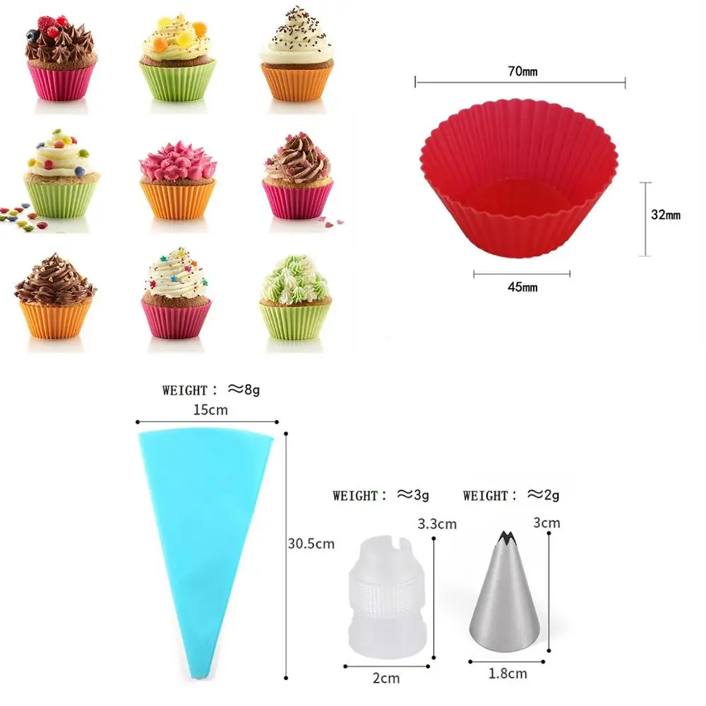 

48 Piece Cake Decorating Tools Kit Baking Supplies Icing Tips 8 Pieces Muffin Cup Pastry Bags Piping Nozzles Coupler Cake Cup