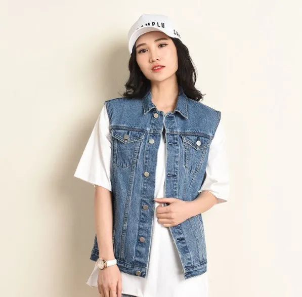 Женский джинсовый жилет повседневный облегающий из потертого денима без рукавов