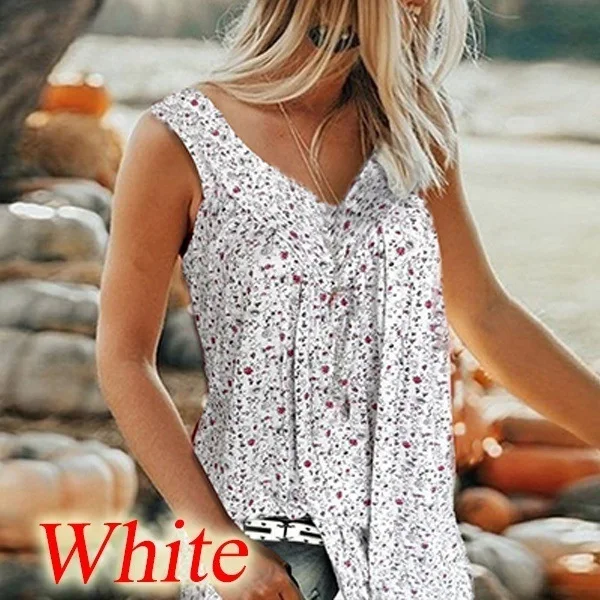 

Women Fashion T Shirt V Neck Tops Tees Summer Vest Summer Shirt Floral Vest Sleeveless T Shirt Shirt Print Plus Maxi Size