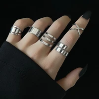 stillgirl 5pcs punk silver color rings for women simple geometric set couple emo fashion jewelry anillos mujer hombre 2021 trend