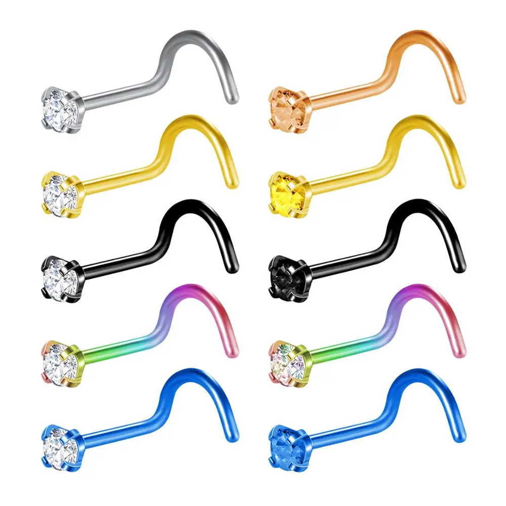 ZS набор разноцветных гвоздиков для носа 10 шт. кольца из нержавеющей стали носовой