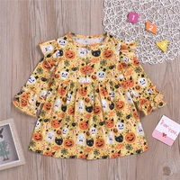 2020 baby girls halloween cartoon pumpkin cat dress toddler girls floral print dresses childrens princess dress clothes