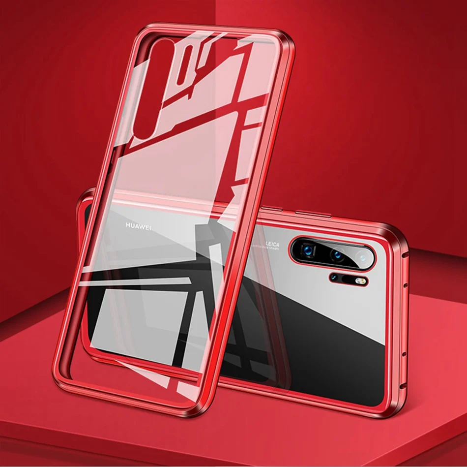 Для huawei Y9 /Enjoy 9 Plus двухсторонний чехол из закаленного стекла для huawei Nova 5 5i 4 3 Магнитный адсорбционный металлический чехол - Цвет: Red