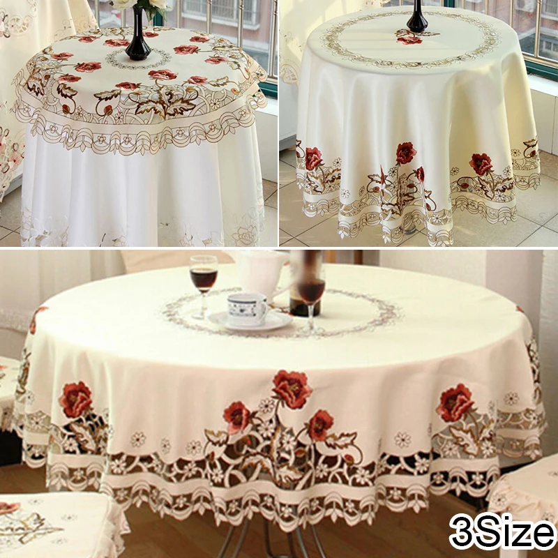 

Rural Style Embroidery Tablecloth Floral Lace Round Table Cover Decor Washable