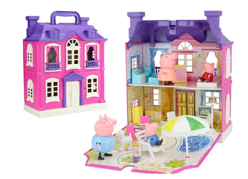 Villa And 4 Pcs Оригинальная игрушка Peppa, Свинка Джордж, фигурки, кукла Peppa, друзья, любовь, обучение, классная сцена, развивающие игрушки, Детский Рождественский подарок - Цвет: Villa And 4 Pcs