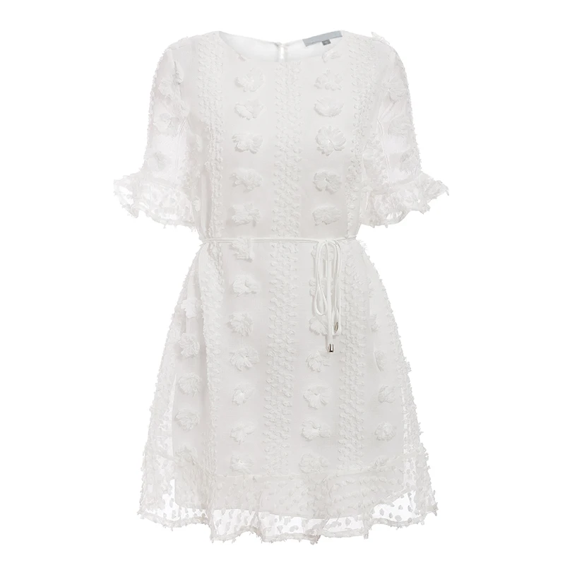 Short Sleeve-White NLW, женское платье, Осень-зима, модное, белое, с вышивкой, на шнуровке, короткое платье, повседневное, элегантное, с оборками, мини платье, с длинным рукавом, vestidos - Цвет: Short Sleeve-White