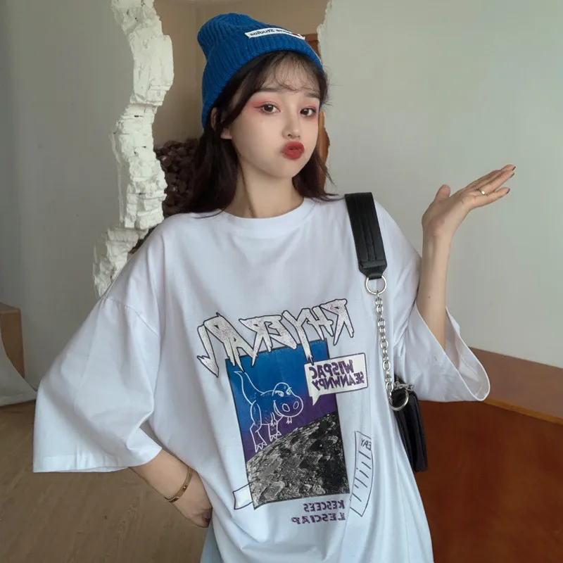 

New Print Women's T-shirt Short Sleeve Top Loose O-neck Tshirt Fashion Casual Plus Size Cotton T Shirt Office Lady Summer