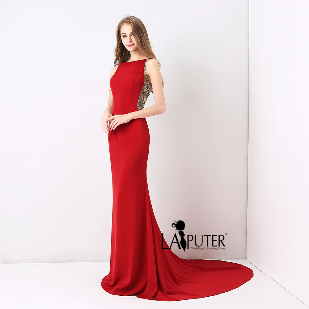 Женское вечернее платье Русалочка Laiputer Красное/Бордовое с кристаллами и
