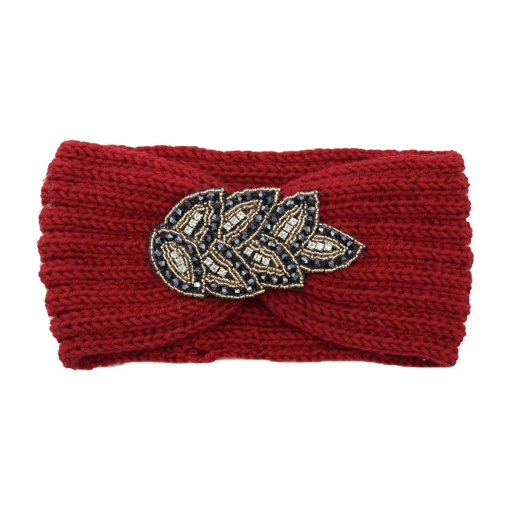 

Fashion Women Headband With Diamonds Solid Knitting Thermal Hair Accessories Sweet Girls Unique Hairband