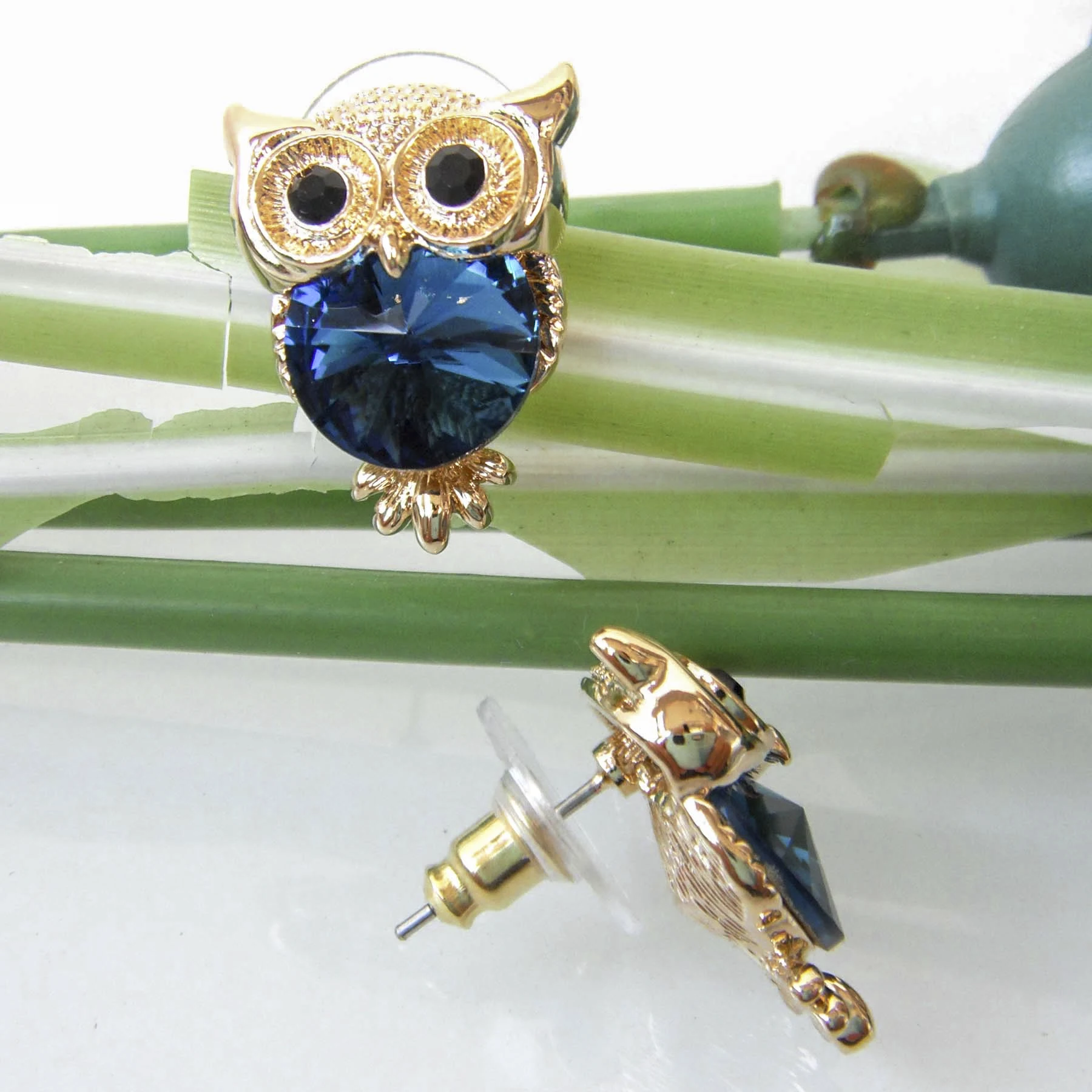 Navachi Сова Птица Кристалл Кубический цирконий желтый GP серьги гвоздики