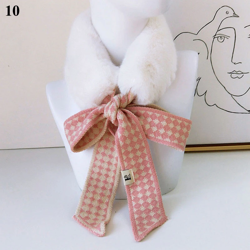 

2021 New Winter Warm Crochet Plush Scarf Bow Tie Foulard Femme Faux Fur Collar Neck Warmer Scarves For Women