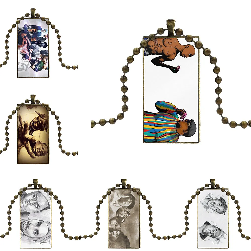 Простое Ожерелье Biggie Tupac Face Rap в стиле хип-хоп для женщин и девушек прямоугольное