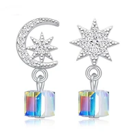 fashion 925 silver women crystal stud earrings creative zircon moon star design earrings girls party jewelry gifts
