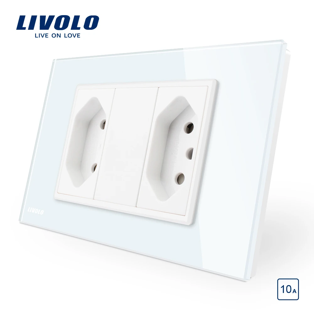 White Livolo бразильский/Итальянский стандарт 2 банды 3 штифта 10А гнездо, стеклянная панель без вилки, C9C2CBR1-11/12 - Тип: White
