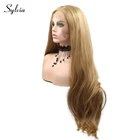 Sylvia светлые золотые синтетические Синтетические волосы на кружеве парики средней части длинные прически Silky Straight, термостойкие волокна волос для Для женщин