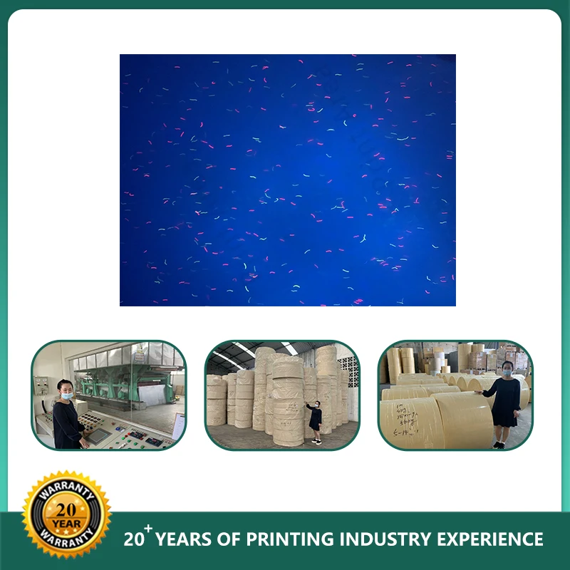 Хлопчатобумажная бумага 80 г с УФ невидимым красным и желтым волокном|Чип для