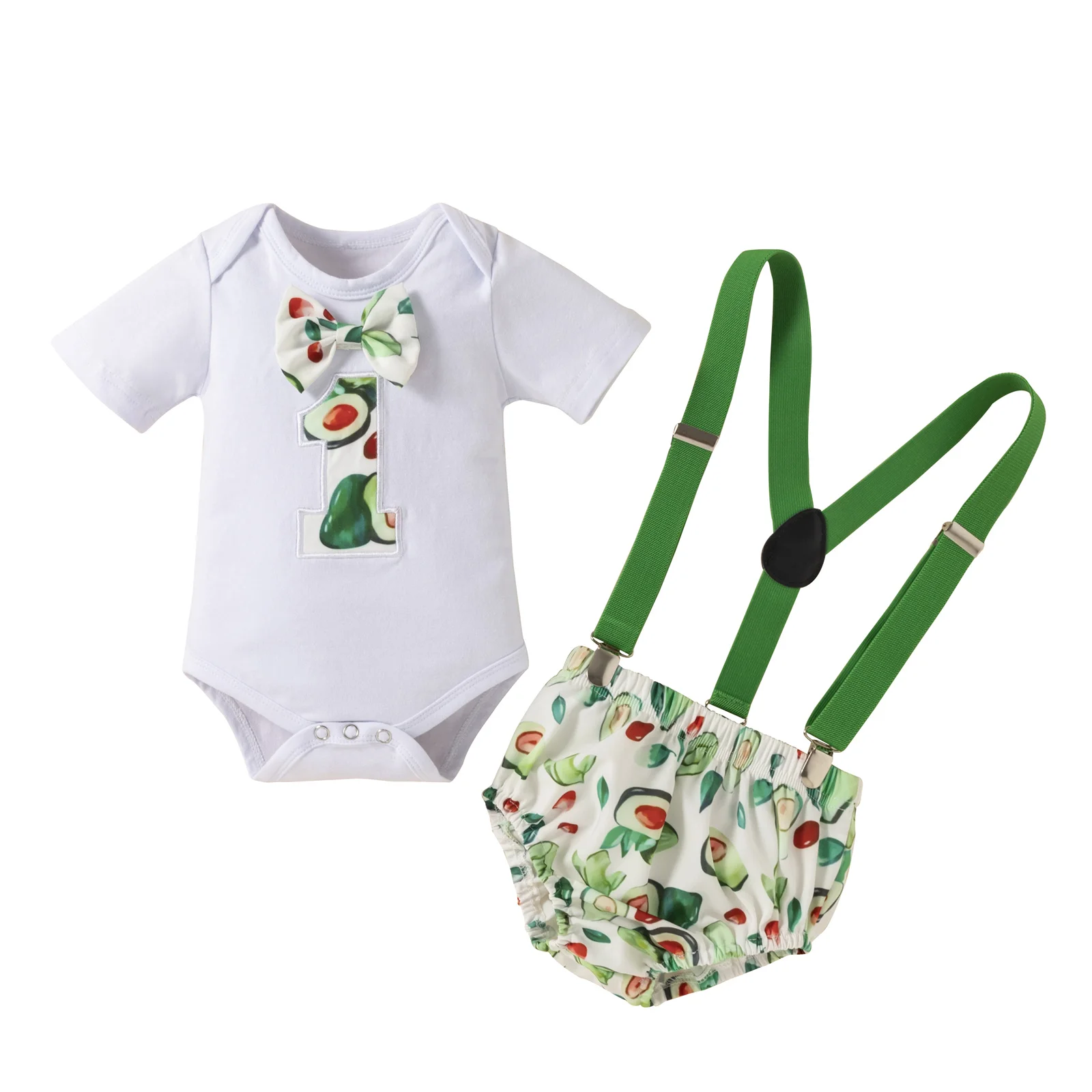 

Newborn Baby Boys Romper Infant Girls 1st Birthday Outfits Letter ONE Short Sleeve Cotton Jumpsuit + Suspender Pant Sets