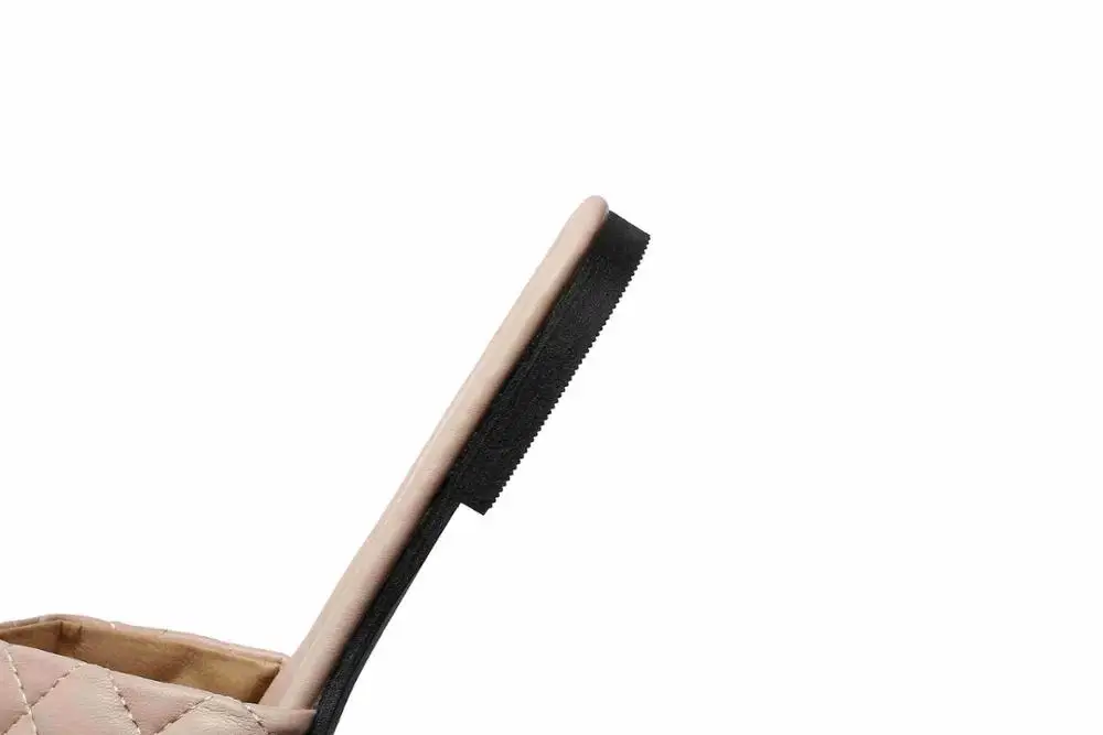 

Lenkisen leisure large size convenient gingham convenient outside slipper square toe low heel slip on daily wear women shoes L13