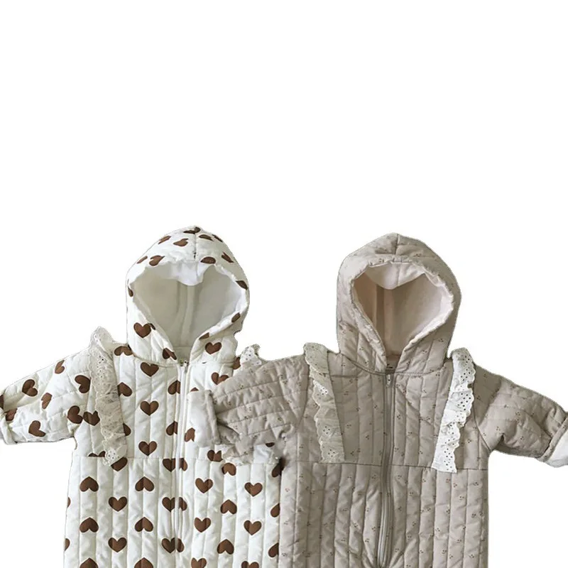 

2020 Winter One-piece Ins Hot Korean Lace Thick Cotton Baby One-piece Romper