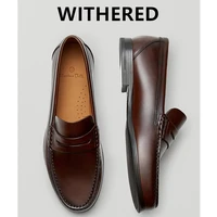 elmsk shoes men england style vintage genuine leather cowhide slip on loafers men shoes man casual moccasin men flat shoes
