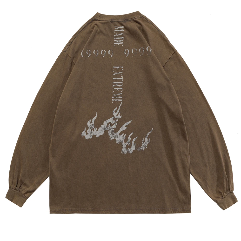 

2021 Autumn Hip Hop Oversize Washed T-Shirts Streetwear Harajuku Letter Graph Printed Tshirts Cotton Loose LongSleeve Tops Tees