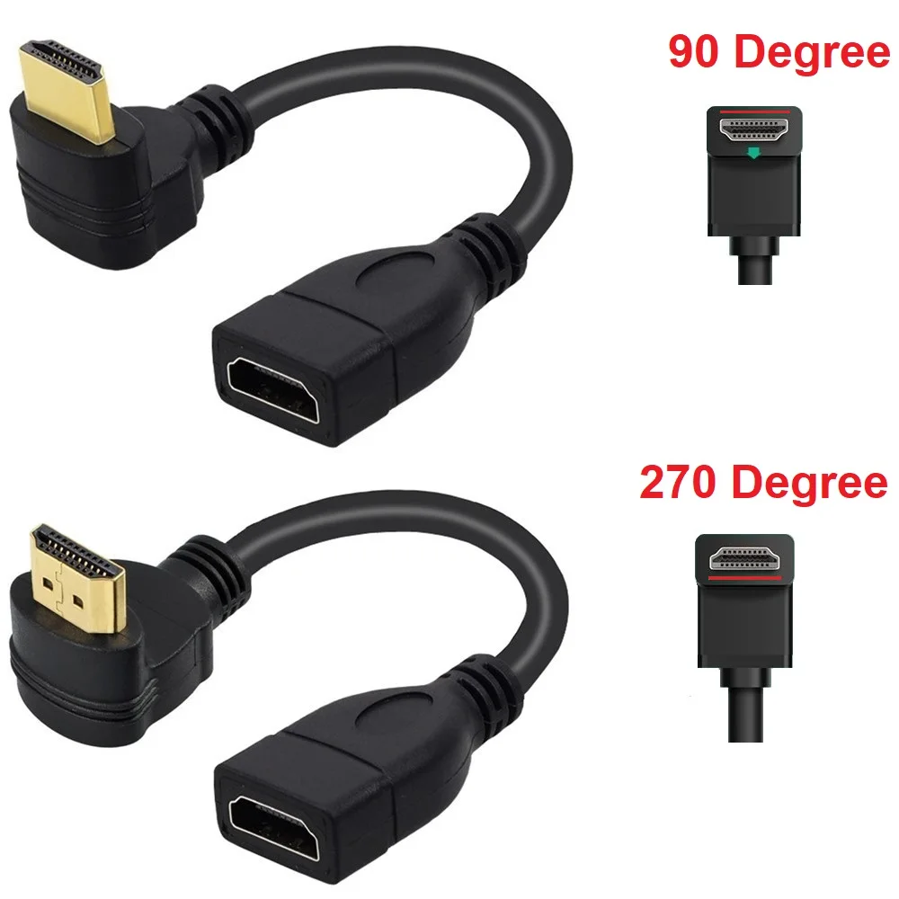 HDMI Удлинительный кабель Угловой 90 270 градусов Мужской к женскому кабелю HDMI удлинитель адаптер для Dongle tv Stick HDMI сплиттер переключатель