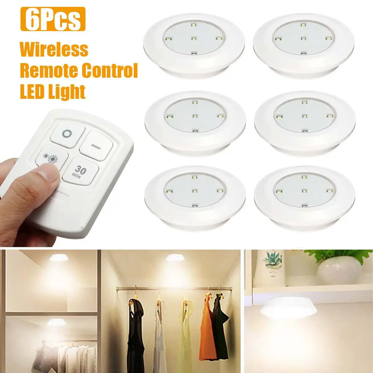 

LED Dimmable Under Cabinet night Light Battery Operated Puck Lighting Closets Lights with Remote Control for Wardrobe Kitchen