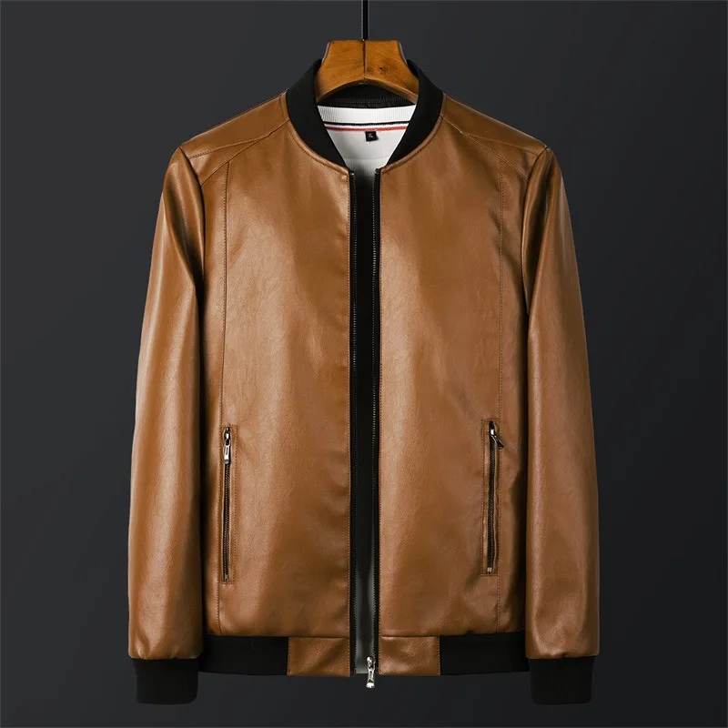 

Мужская Весенняя кожаная куртка, Молодежная приталенная куртка из искусственной кожи с Бейсбольным воротником, 2021