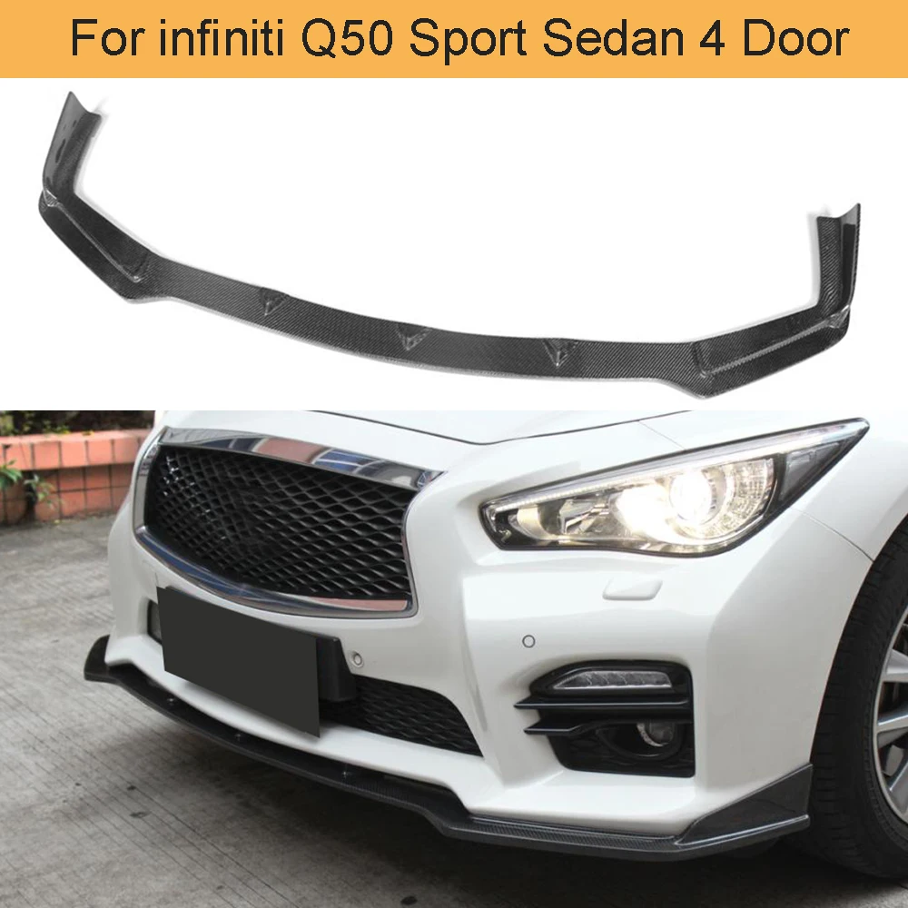 Полностью карбоновое волокно, передний бампер для губ, спойлер для Infiniti Q50 Sport Sedan, 4 двери, только 2013-, Черный FRP PU, губы